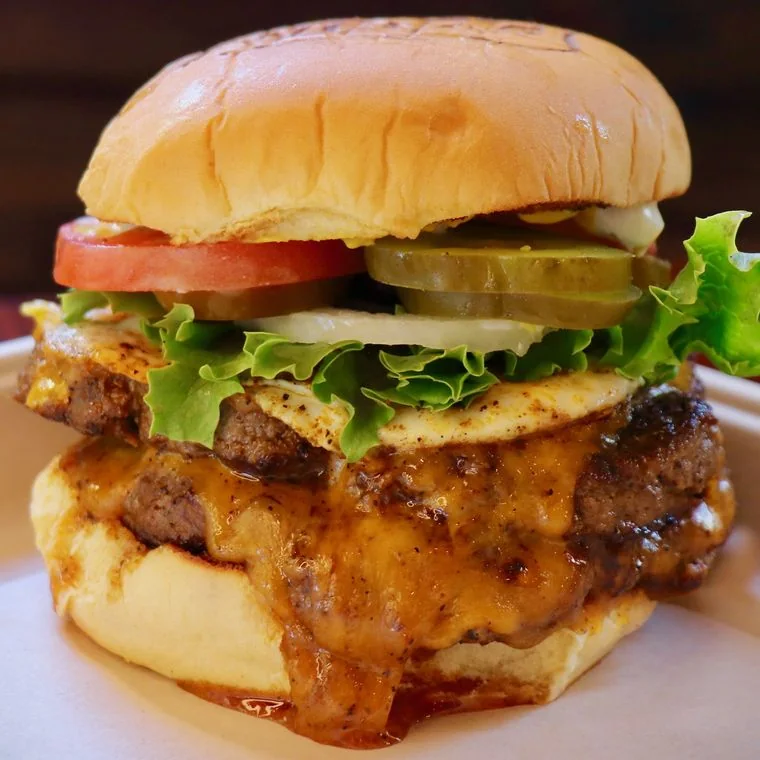 Monster Burger Double with two patties, double cheddar and a fried egg