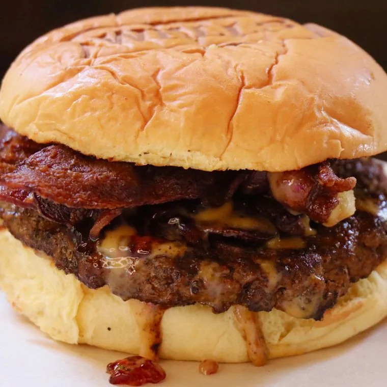PBJ Bacon Burger with Wells peanut butter sauce and grape jelly