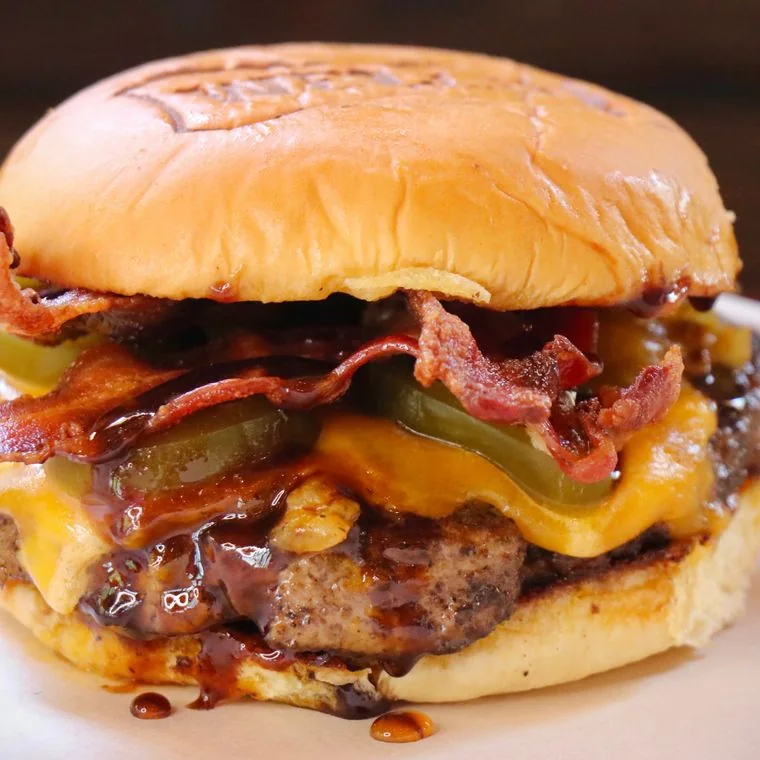 Western Burger with cheddar, bacon, grilled onions and jalapeños